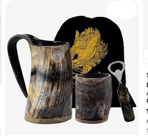 Mug artisanal en corne de buffle, fait main, naturel, gobelet traditionnel rustique, articles de bar, vente en gros - Product Image 2