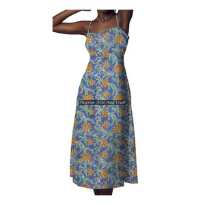 Nuevo Vestido Boho para Mujer con Estampado de Bloques, Tirantes Finos de Algodón, Diseño Gitano Hecho a Mano, Túnica Transpirable de Algodón con Estampado de Bloques y Tirantes Finos - Product Image 1