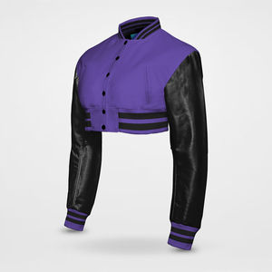 <b>Women</b> Short Crop Varsity <b>Jacket</b> Casual Letterman Style Button-Up Long Sleeve <b>Lightweight</b> Breathable Eco-Friendly Wool/Viscose - Product Image 3