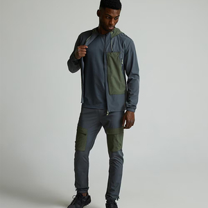 Custom Hooded Solid <b>Men's</b> Windbreaker <b>Jacket</b> with Drawstring Closure 100% Cotton Fleece Fabric Multi-Pocket Design - Product Image 3