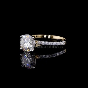 2CT Round Lab Grown Diamond 925 Sterling <b>Silver</b> <b>Solitaire</b> Engagement <b>Ring</b> with Pav Band for Women-Anniversary & Party Gift - Product Image 3