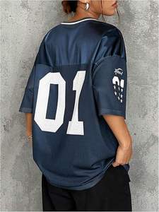 Custom Women Solid Oversized V Neck Football Jersey Short Sleeve Cute Soccer Streetwear Mesh 100% <b>Polyester</b> <b>Shirts</b> Tops All - Product Image 2