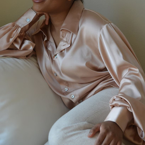 Chemisier en Soie pour Femme à Manches Longues, Col Revers, Boutonné, Couleur Unie, Tendance, Élégant, pour le Bureau, en Soie de Mûrier - Product Image 3