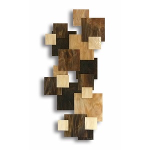 Décoration murale rustique industrielle en blocs de bois, art 3D en bois recyclé avec cadre en acier patiné bleu pour bureau et salon - Product Image 3