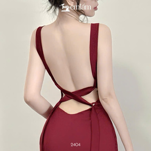 เดรสยาวผู้หญิงขายส่ง - ผ้าไหมเปิดหลังจับจีบช่วงอก รุ่น ET2404 - Product Image 6