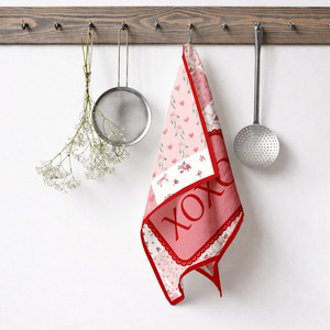 Serviette de cuisine au design magnifique pour la Saint-Valentin, design patchwork, avec logo personnalisé - Product Image 1