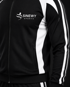 SINEWY SPORTS Men's <b>Black</b> Solid Printed 2 in 1 Tracksuit Full Zip Hoodie <b>Pants</b> Set Breathable Heavyweight Polyester/Cotton Blend - Product Image 5