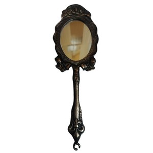 Ornate Vintage Brass Hand <b>Mirror</b> Antique Style Handheld Vanity <b>Mirror</b> with Embossed Floral Design for Makeup and Home Decor - Product Image 3