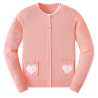 Cardigan en coton tricoté 100 % pour fille, col rond, manches longues, boutonné, avec poches cœur, hauts d'uniforme scolaire primaire