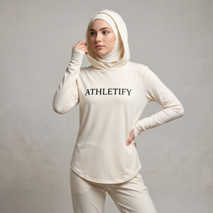 Female Athletic Hoodjab Hoodie with Extended Thumb Slots Modest Scarf Hood Breathable Outdoor Sports <b>Top</b> Customizable Print Plan - Product Image 1