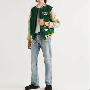 เสื้อแจ็คเก็ตครอปปักโลโก้แบบกำหนดเอง เสื้อแจ็คเก็ตวาร์ซิตี้ขายดี เสื้อแจ็คเก็ตบอมเบอร์หนัง - Product Image 2