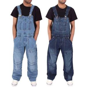 Salopette de travail unisexe pour homme, automne-hiver, taille haute, en denim délavé camouflage, respirante, ample, 100% coton - Product Image 1