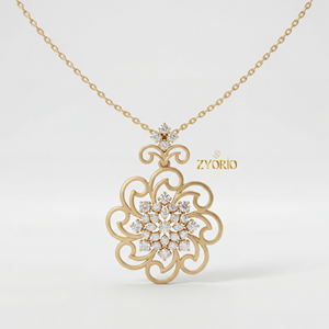 Rose Gold Floral Lab Grown Diamond Pendant in Sterling Silver Elegant Sustainable Design Modern Luxury Wedding <b>Jewelry</b> - Product Image 2