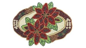 Camino de Mesa Festivo Bordado con Flor de Pascua y Cuentas Hechas a Mano, Base Antideslizante Duradera, Decoración Floral Tradicional para el Hogar - Product Image 2