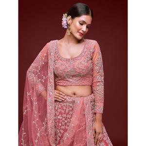 Gorgeous Coral Embroidered <b>Net</b> Wedding Wear Lehenga Choli - Product Image 4