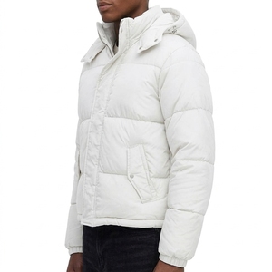 Veste d'hiver pour homme, blanche, à capuche amovible, épaisse, en duvet, coupe-vent, décontractée, à fermeture éclair, col montant, veste chauffante - Product Image 4