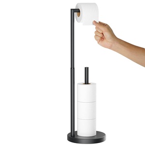High Quality Eco-friendly Modern Bathroom Used Multi-function Floor Standing Metal Toilet <b>Paper</b> Holder <b>Tissues</b> Storage Shelf - Product Image 3