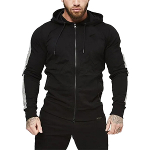 Custom Men’s Black Tracksuit Full <b>Zip</b> <b>Hooded</b> Jacket Grey Contrast Stripe Jogger Pants Two Piece Sportswear Streetwear Set - Product Image 3