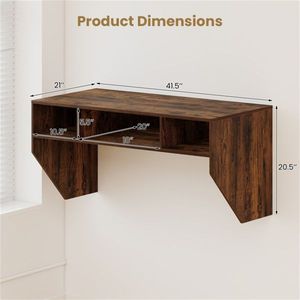 Scrivania Sospesa Moderna Rustica Marrone con 3 Cubi di Archiviazione per Ufficio Domestico - Product Image 4