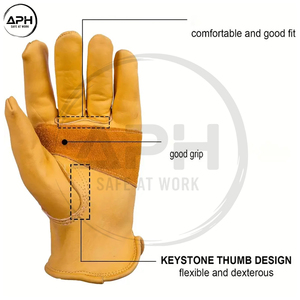 Full Grain Cowhide Leather Driver Rigger <b>Gloves</b> Reinforced Palm Patch Elastic Wrist Construction Mechanics Heavy Work <b>Gloves</b> - Product Image 3