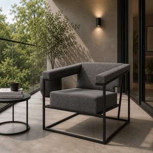Fauteuil moderne en tissu avec pieds en métal, dossier solide, chaise de détente pour salon, meubles de maison - Product Image 5