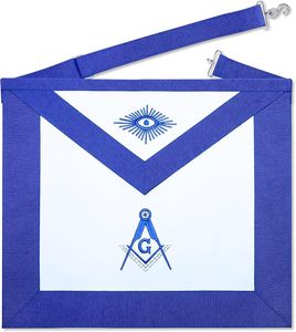 ชุดผ้ากันเปื้อนมาสเตอร์เมสัน Uzair Umair M-1 Masonic Blue Lodge พร้อมโลโก้รูปตัว G  พร้อมเข็มทิศสี่เหลี่ยม  สายคล้องคอสีเงิน  ถุงมือผ้าฝ้ายสีขาว - Product Image 3