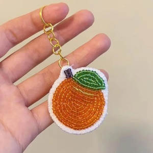 Export Quality Fabric Beaded Shrimp Keychain Embroidered Seafood <b>Bag</b> <b>Charm</b> Crystal Sequin Work Adjustable Key Holders Accessory - Product Image 3