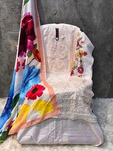 เก๋ Eid shalwar kameez สำหรับงานปาร์ตี้สมัยใหม่เสื้อคอตตอนบนกึ่งสนามหญ้าด้านล่าง & ผ้าไหมตรวจสอบ dupatta (50-5XL ขนาด) - Product Image 4