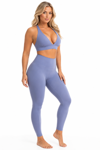 Soutien-gorge de sport pour femme, simple, uni, col en V profond, respirant, séchage rapide, avec dentelle, style licou, taille mi-haute, 1 pièce, pour la gym et la course à pied - Product Image 2