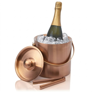 Seau à glace de luxe en cuivre à double paroi isolé avec couvercle, refroidisseur à vin en acier inoxydable de qualité supérieure, bac à champagne en gros - Product Image 1