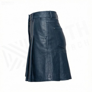 Jupe trapèze en cuir taille haute pour femme, longueur genou, plissée, couleur unie, avec poches, finition brillante, toutes saisons - Product Image 1