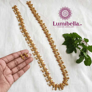 Matte Long Haram with Conch and Floral Design Fashion Necklace - Product Image 3