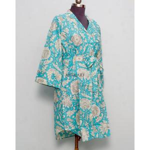 Robes décontractées bohèmes pour femmes, imprimées à la main avec des fleurs, col en V, manches longues, mi-longues, respirantes, écologiques, lavables, taille naturelle - Product Image 5