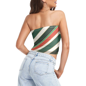 Diagonal Stripe Sublimation Tube <b>Top</b> Crop Red Green Gold Strapless Holiday <b>Party</b> <b>Top</b> <b>Christmas</b> Outfit for <b>Women</b> Cheap price - Product Image 2
