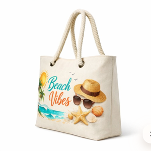 COTTON VOYAGE Customized Logo Eco Friendly Cartoon Pattern <b>Large</b> Canvas Beach Tote <b>Bag</b> Rope Handle <b>Large</b> Capacity Shopping <b>Bag</b> - Product Image 2