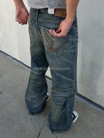 Jean en denim coupe droite évasée style bootcut, délavé vintage, grande taille, personnalisé, effet empilé, délavé soleil, en coton, Pantalones Hommes