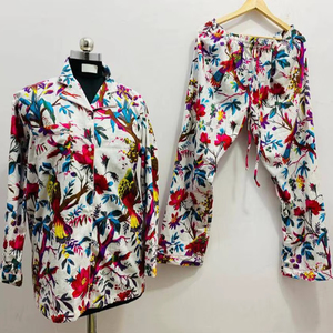 Pijama de algodón para mujer, vestido de noche de verano para la playa, camisón de algodón suave estampado con botones, conjunto de camisa de pijama larga estampada. - Product Image 1