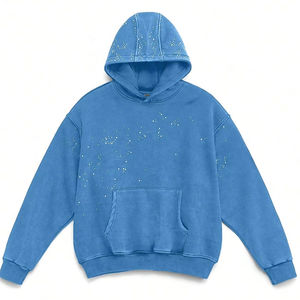 Sudadera con Capucha Azul Personalizada con Pedrería, Sudadera Oversize Estilo Urbano con Estampado Salpicado, Fabricante de Ropa de Forro Polar - Product Image 3