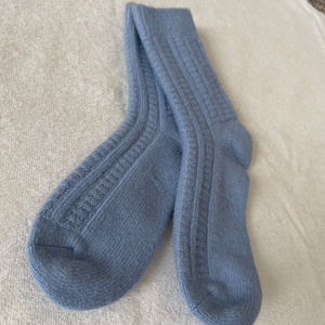 Wholesale Light Blue Ribbed Crew <b>Socks</b> 100% Mongolian Sheep Wool Knitted <b>Winter</b> Warm <b>Thick</b> Vertical Stripe <b>Socks</b> for Women - Product Image 3