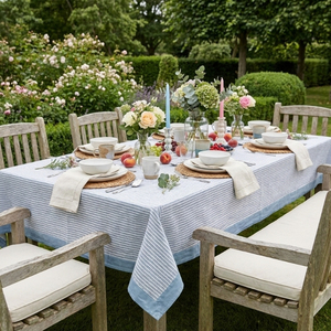 Two Stripe Starlight Hand Block Printed Cotton Tablecloth 180x270cm Handmade Designer Premium Dining <b>Table</b> Home Decor Gift - Product Image 4