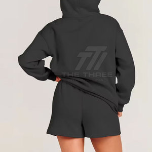 Conjunto de Sudadera con Capucha y Pantalones Cortos para Mujer, Diseño Moderno 2026, Transpirable, Invernal, con Cierre de Cordón, Estilo Casual, Color Sólido, 100% Algodón, Ligero - Product Image 3