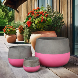 Macetas de hormigón de fibra redondas ligeras de gran tamaño Flores de jardín y maceta de plantas verdes con revestimiento de pintura - Product Image 4