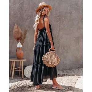 Robe longue décontractée pour femme, 100 % coton respirant, coupe régulière, épaules dénudées, tie-dye, idéale pour l'été – Grande Vente - Product Image 5