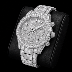 Reloj de Hombre en Tono Plateado con Incrustaciones de Piedras Brillantes, Esfera con Tres Subesferas, Visualización de Fecha, Reloj de Lujo para Fiestas - Product Image 3