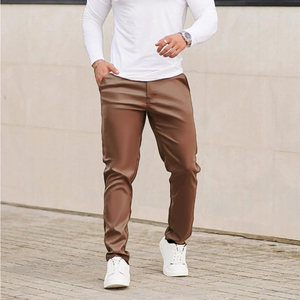 <b>Men's</b> PU <b>Leather</b> Straight Fit Casual <b>Trousers</b> Stylish Streetwear Bottoms Durable Fabric Comfortable Fit Modern Fashion - Product Image 3