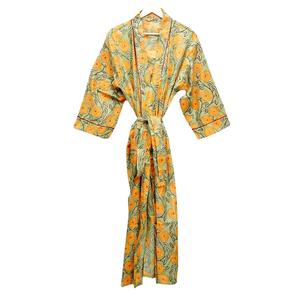 Bata Larga Estampada Floral para Mujer, Cuello en V, Manga Tres Cuartos, 100% Algodón Suave, Estilo Casual de Verano, Cierre con Cinturón, Transpirable - Product Image 4