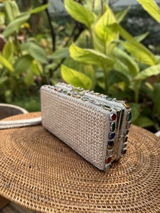 Jute Gem Frame <b>Clutch</b> Bag Handcrafted Natural Jute Evening Handbag with Gem Embellished Frame for Women Party Wear <b>Wedding</b> Gift - Product Image 1