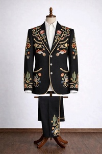 Ensemble de costume noir brodé de style western pour homme – Blazer et pantalon de style cowboy à motifs floraux - Product Image 4