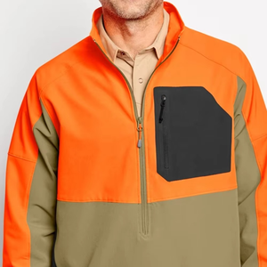 Men's Orange Color Block Fleece Jacket Quarter Zip Windproof Casual Autumn Wear Polyester Outerwear - Product Image 5