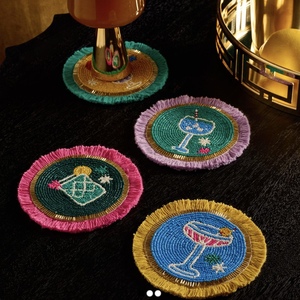 CRYSTAL CRAFT Beautiful Multi Color Glass <b>Coaster</b> <b>Beaded</b> Round Mats for Wedding Party and Table Decoration - Product Image 2